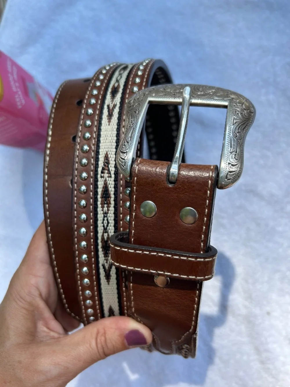 nocona top hand brown black southwest studded overlay belt n2475902